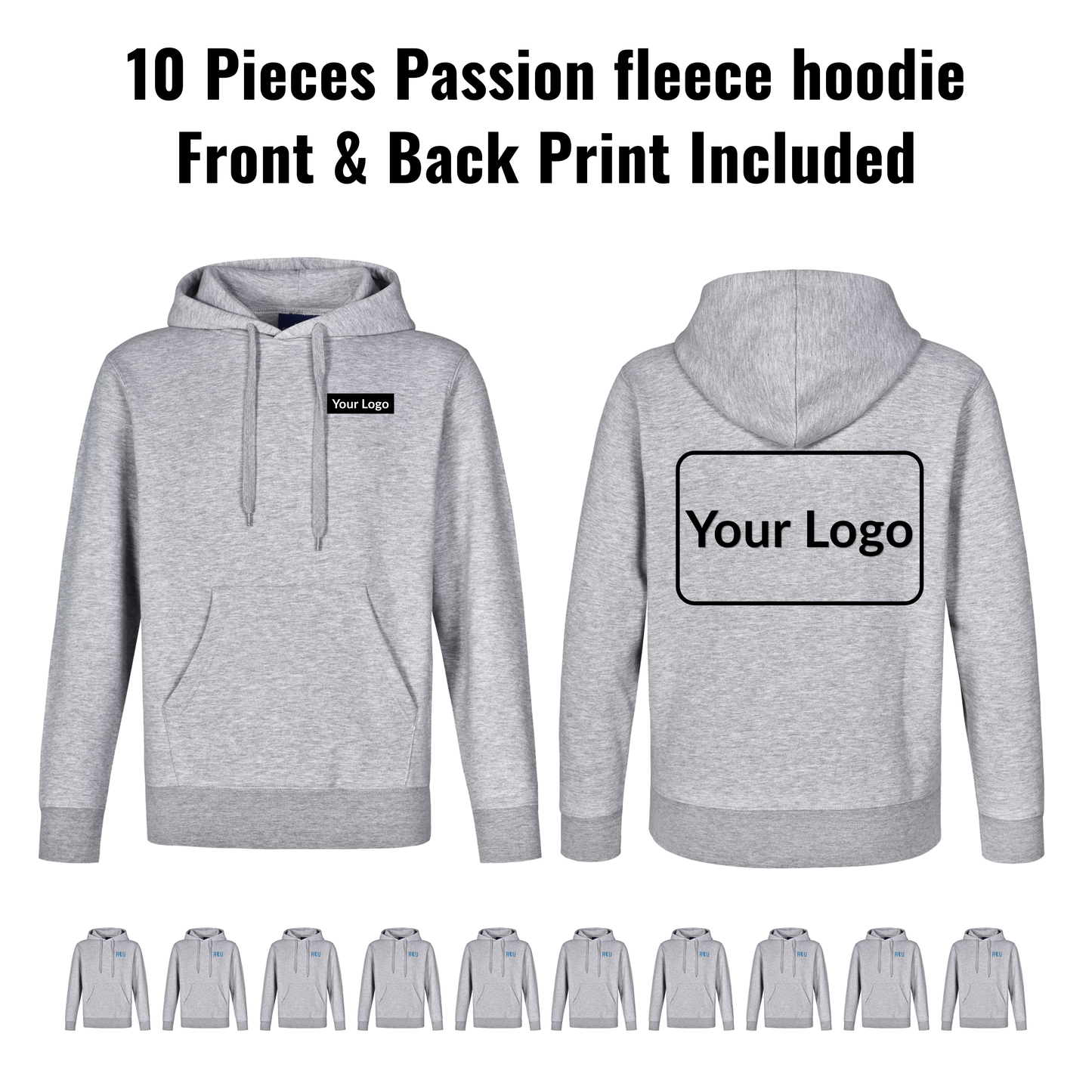 10 Pieces FL09 PASSION Fleece Hoodie Bundle - Front & Back Print Included