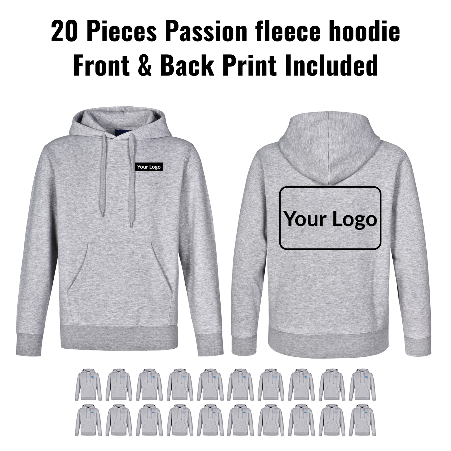 20 Pieces FL09 PASSION Fleece Hoodie Bundle - Front & Back Print Included