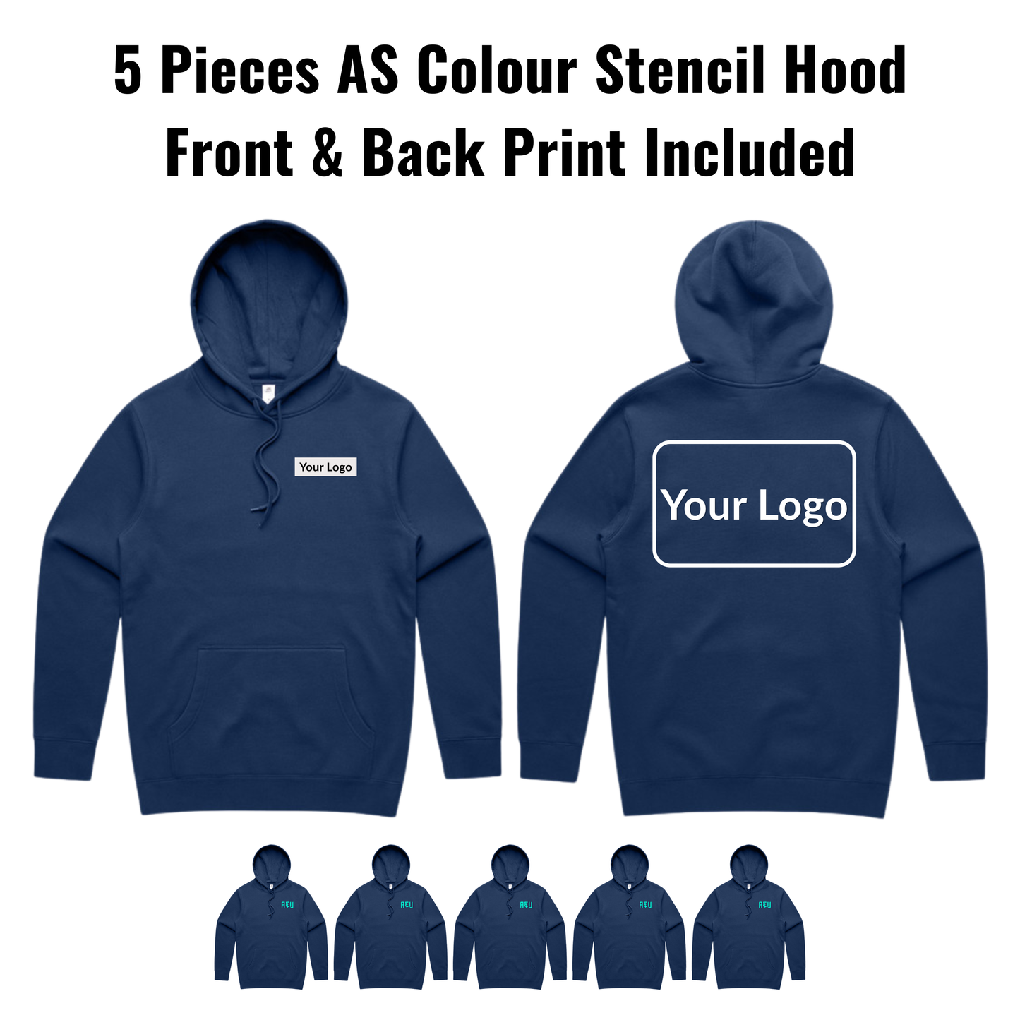 5 Pieces AS Colour Stencil Hood 5102 Bundle - Front & Back Print Included