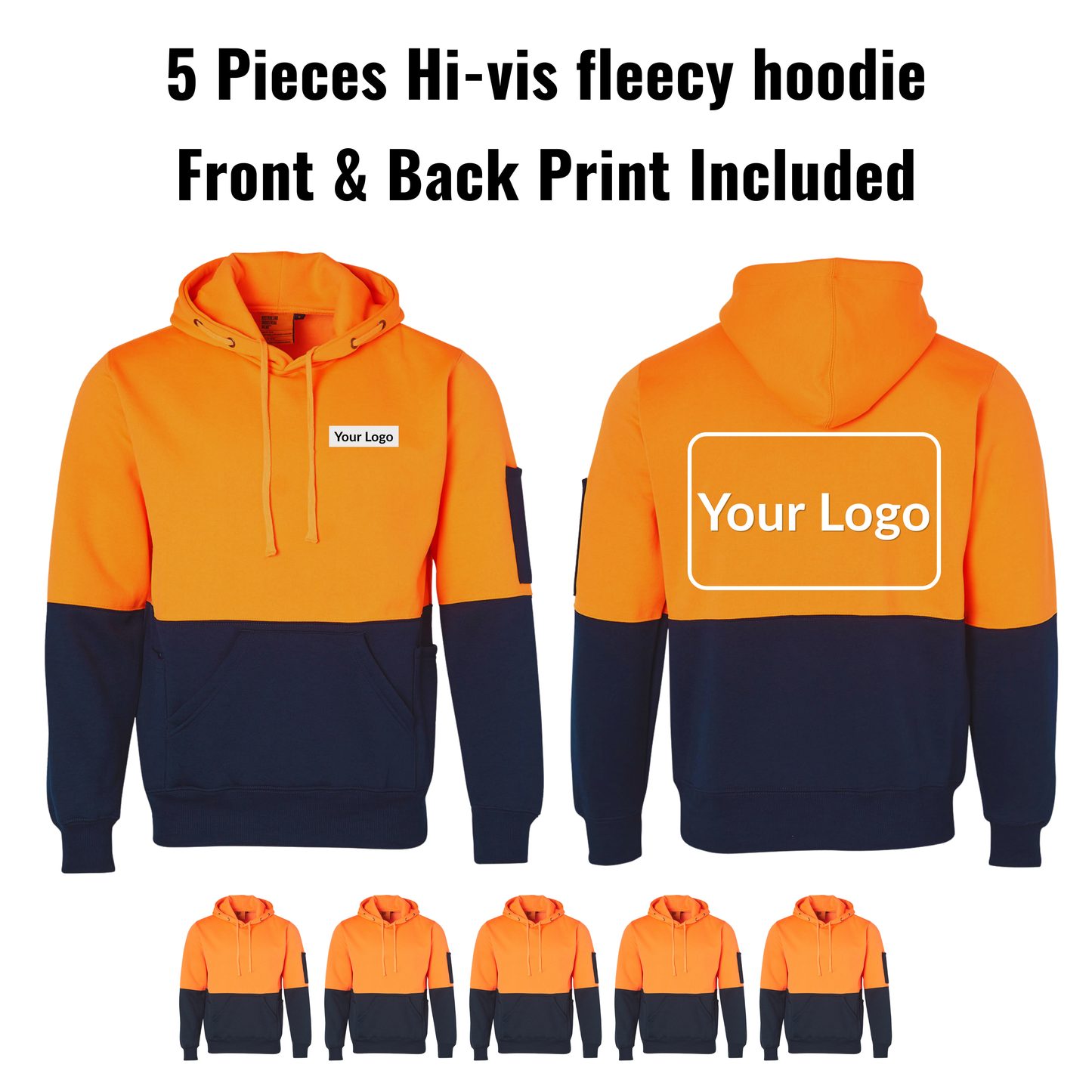5 Pieces SW38 HI-VIS TWO TONE FLEECY HOODIE BUNDLE - FRONT & BACK PRINT INCLUDED