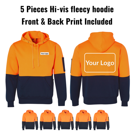 5 Pieces SW38 HI-VIS TWO TONE FLEECY HOODIE BUNDLE - FRONT & BACK PRINT INCLUDED