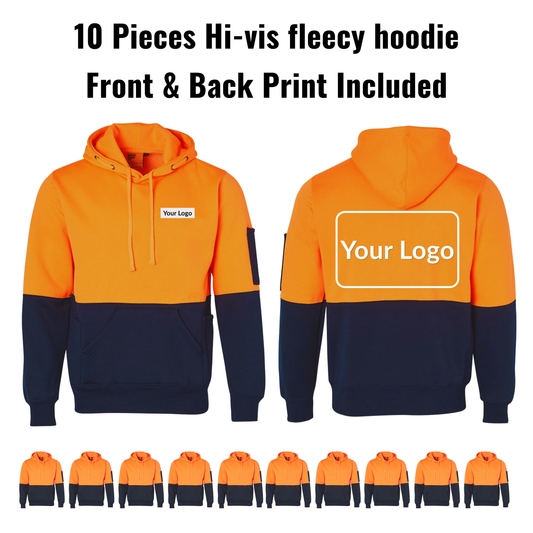 10 Pieces SW38 HI-VIS TWO TONE FLEECY HOODIE BUNDLE - FRONT & BACK PRINT INCLUDED