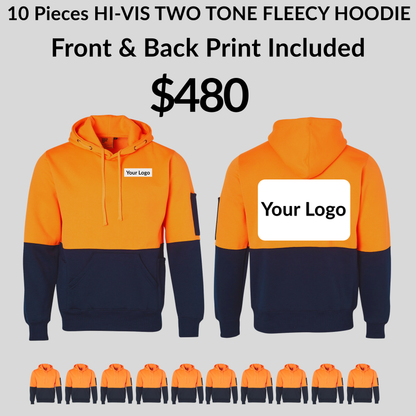 10 Pieces SW38 HI-VIS TWO TONE FLEECY HOODIE BUNDLE - FRONT & BACK PRINT INCLUDED $480