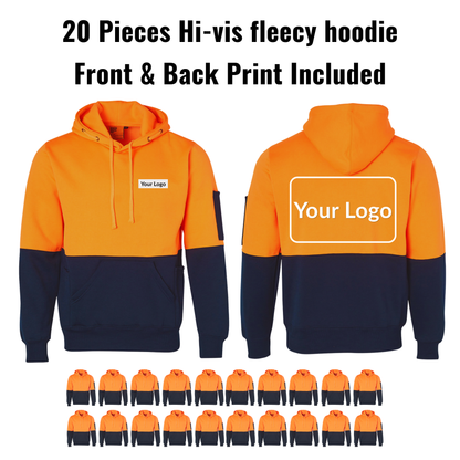 20 Pieces SW38 HI-VIS TWO TONE FLEECY HOODIE BUNDLE - FRONT & BACK PRINT INCLUDED