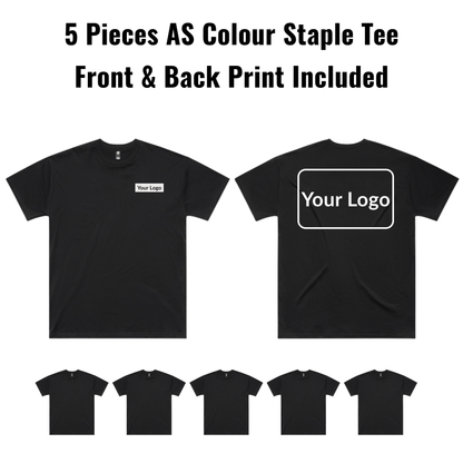 5 Pieces ASColour Staple Tee 5001 Bundle - Front & Back Print Included