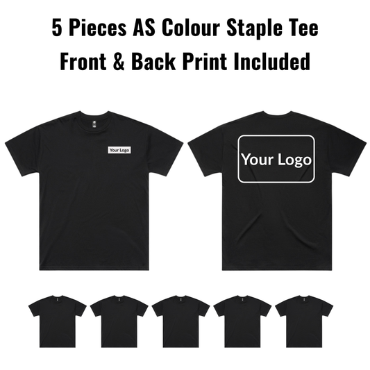5 Pieces ASColour Staple Tee 5001 Bundle - Front & Back Print Included