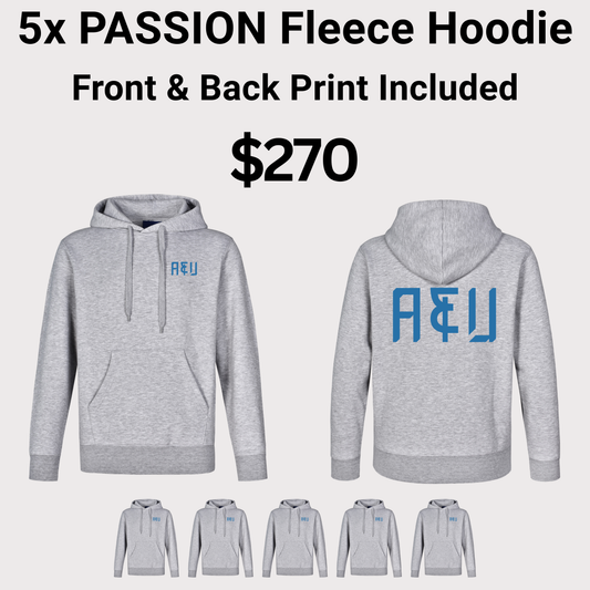 5x FL09 PASSION Fleece Hoodie Bundle - Front & Back Print Included $270