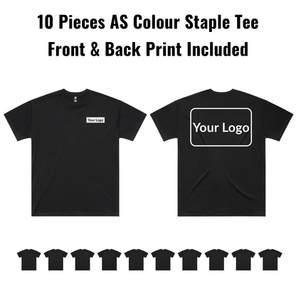10 Pieces  ASColour Staple Tee 5001 Bundle - Front & Back Print Included