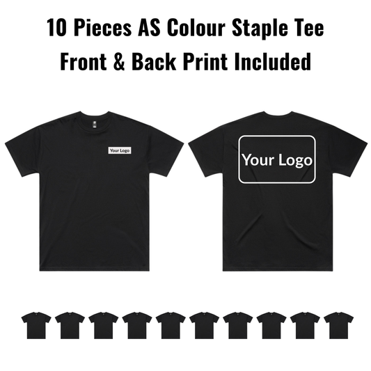 10 Pieces  ASColour Staple Tee 5001 Bundle - Front & Back Print Included