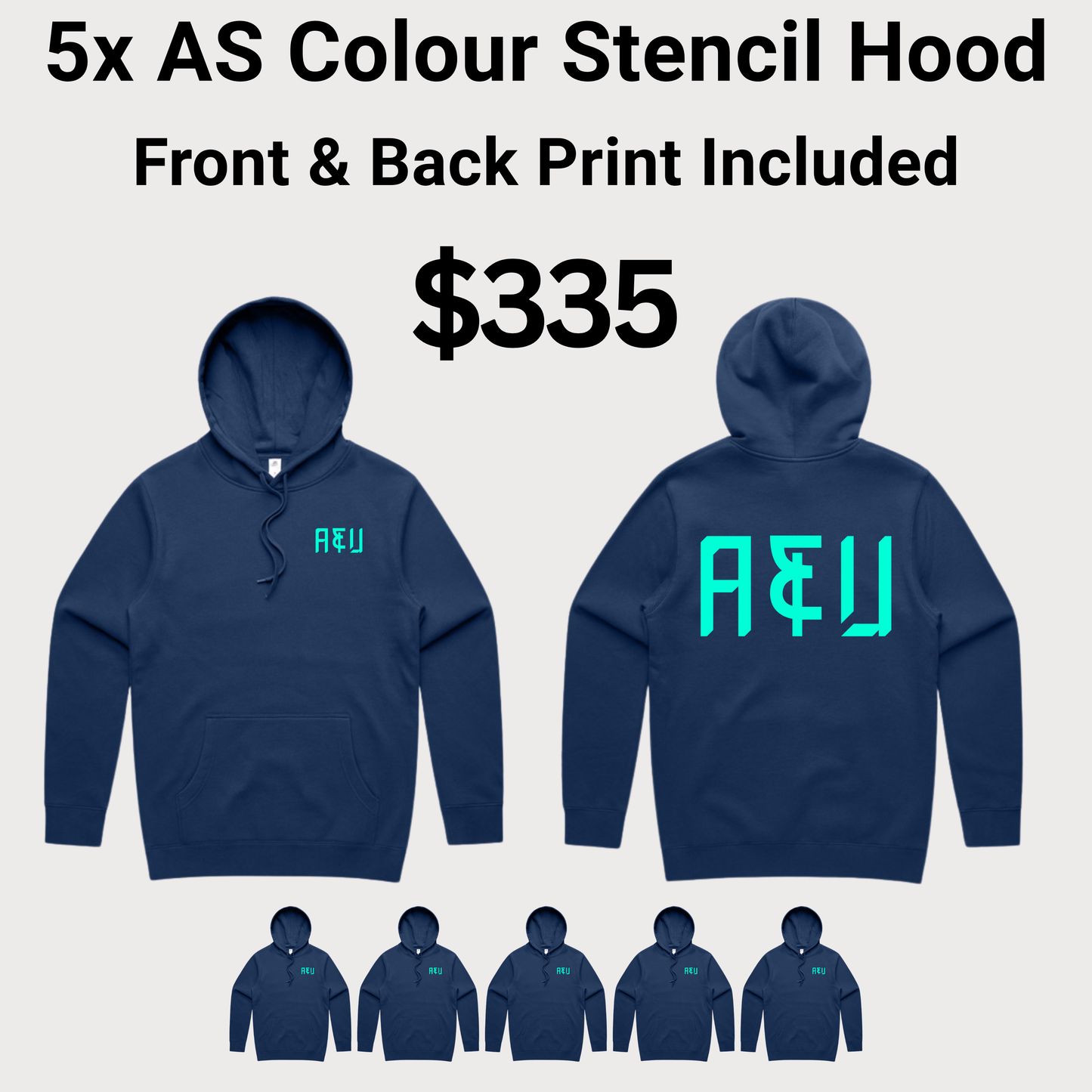 5x AS Colour Stencil Hood 5102 Bundle - Front & Back Print Included $335