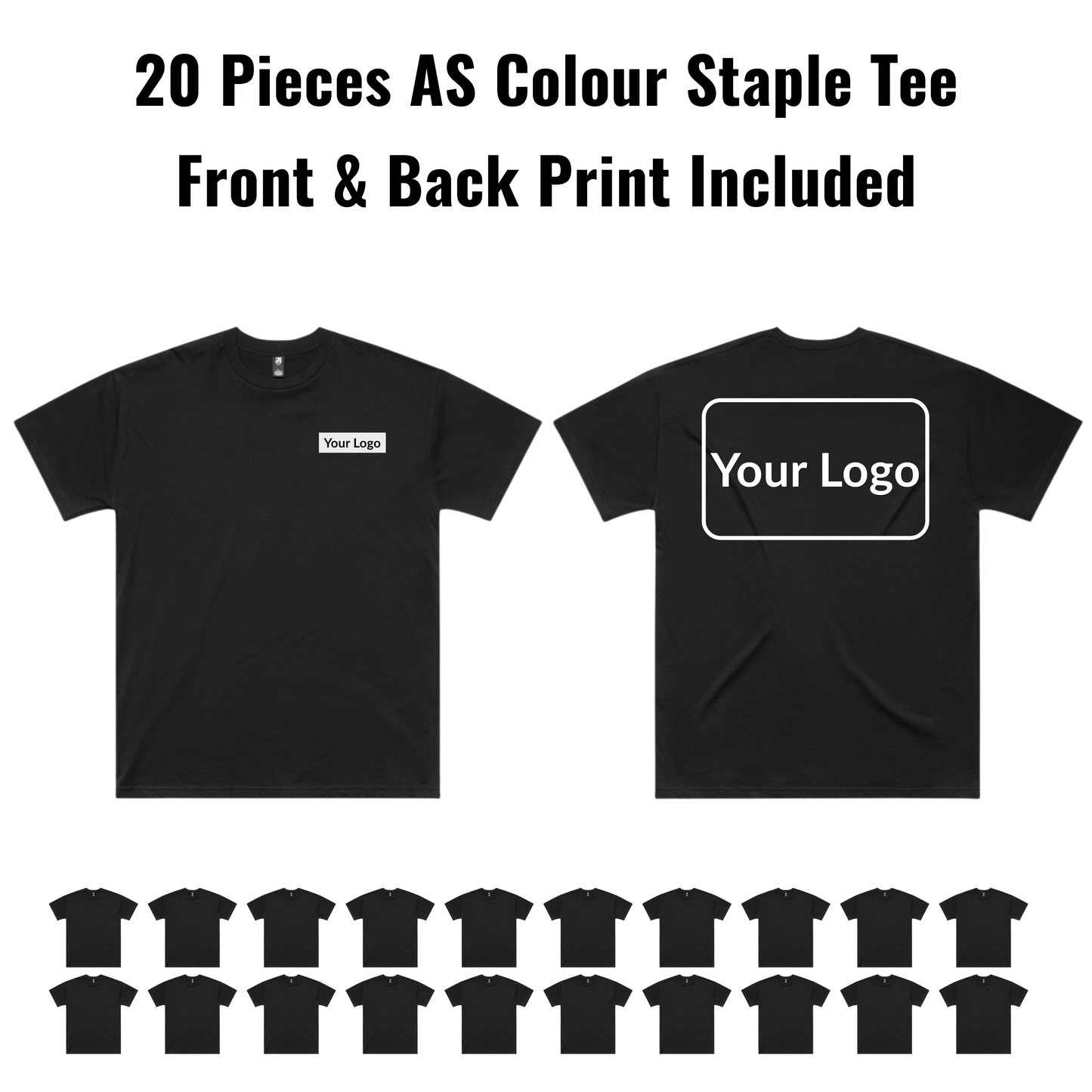 20 Pieces ASColour Staple Tee 5001 Bundle - Front & Back Print Included