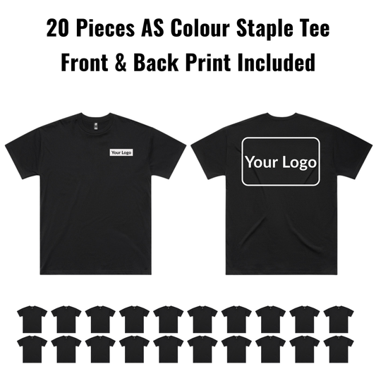 20 Pieces ASColour Staple Tee 5001 Bundle - Front & Back Print Included
