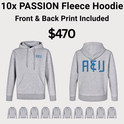 10x FL09 PASSION Fleece Hoodie Bundle - Front & Back Print Included $470