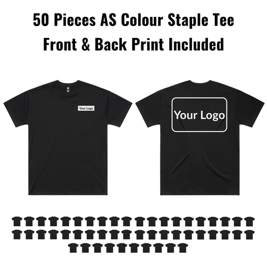 50 Pieces ASColour Staple Tee 5001 Bundle - Front & Back Print Included
