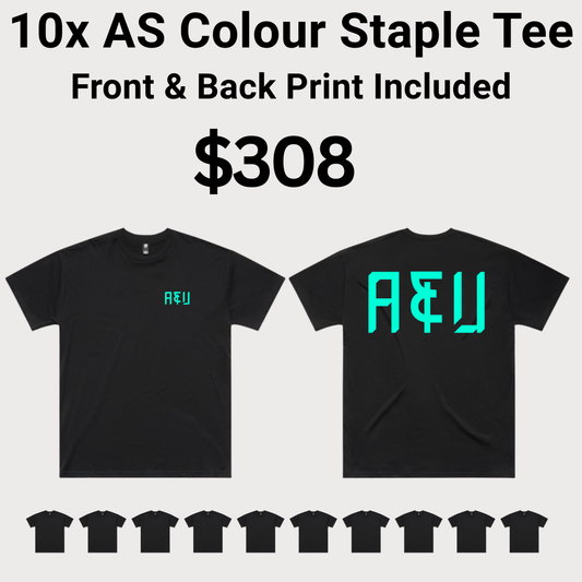 10x ASColour Staple Tee 5001 Bundle - Front & Back Print Included $308