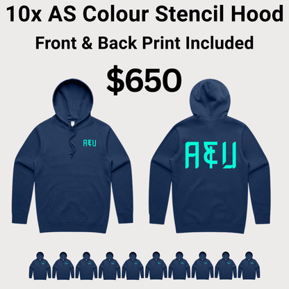 10x AS Colour Stencil Hood 5102 Bundle - Front & Back Print Included $650