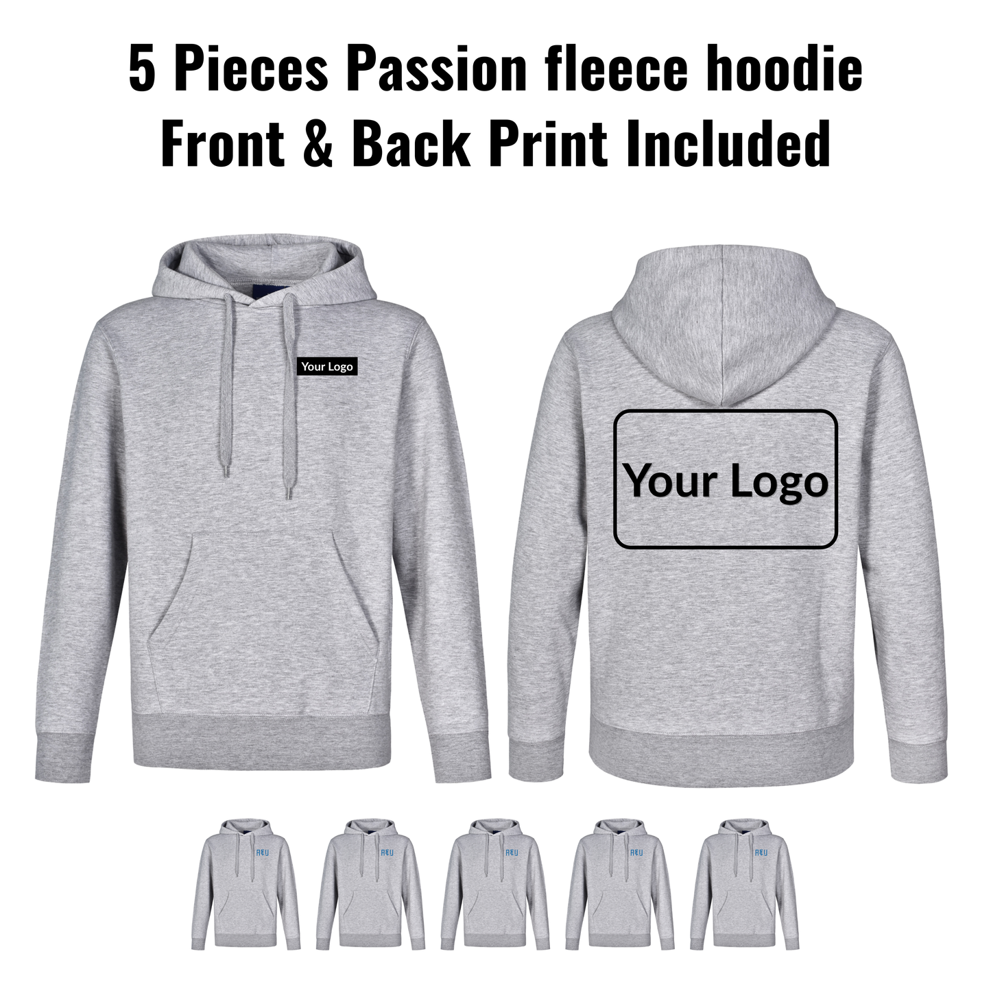 5 Pieces FL09 PASSION Fleece Hoodie Bundle - Front & Back Print Included
