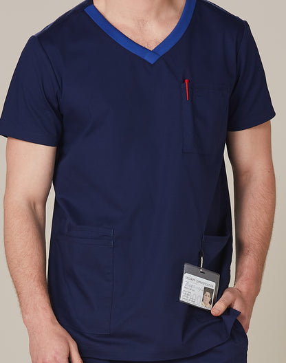 M7650 MENS V-NECK CONTRAST TRIM SCRUB TOP