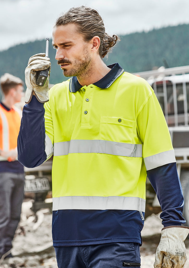 Mens Hi Vis Spliced Long Sleeve Polo - Hoop Taped ZH235