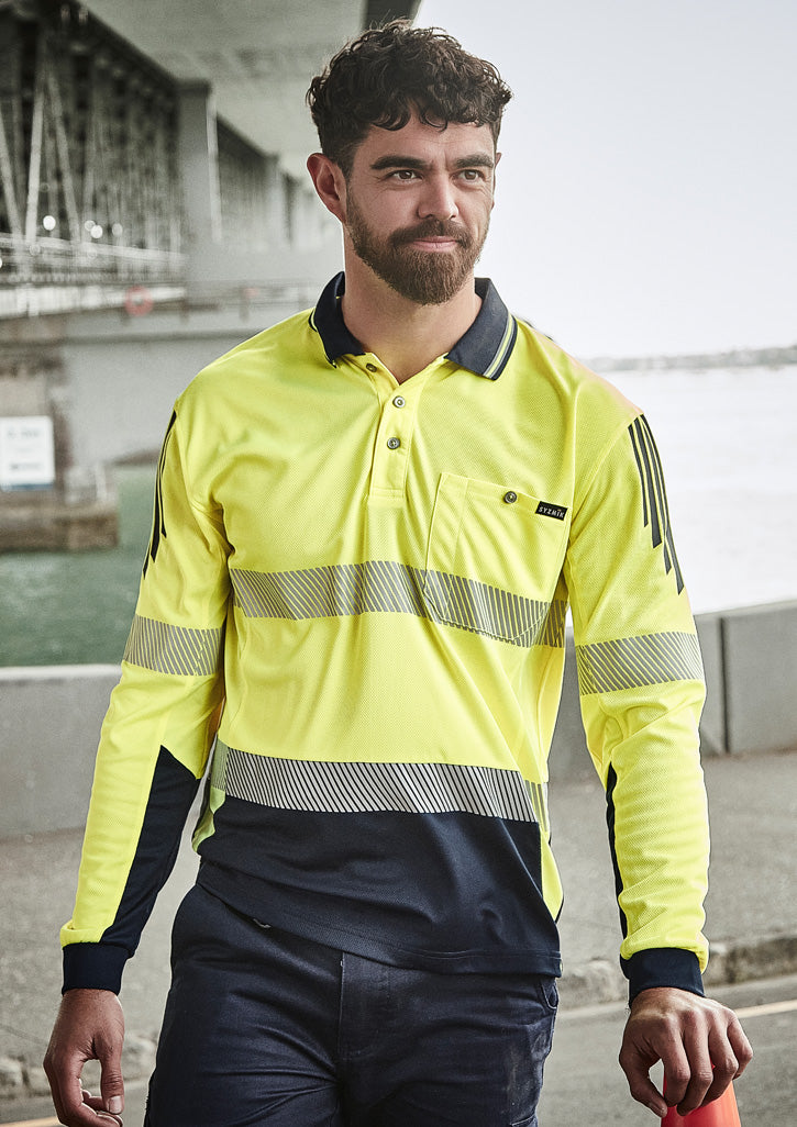 Mens Hi Vis Flux Segmented Tape Long Sleeve Polo ZH550