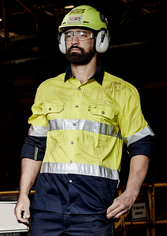 Mens Industrial Long Sleeve Shirt - Hoop Taped ZW123