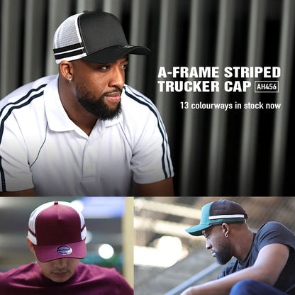 AH456 – A-Frame Striped Trucker Cap