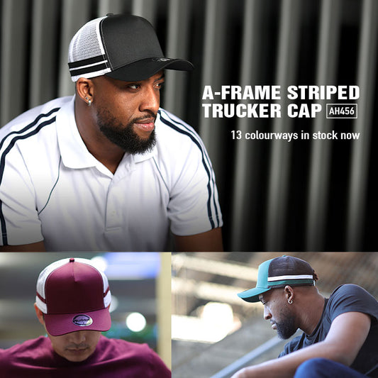 AH456 – A-Frame Striped Trucker Cap